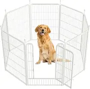 White Dog Playpen, Metal Exercise Pet PlayPen for Yard RV Camping, 81Cm Height, 8 Panels Fence