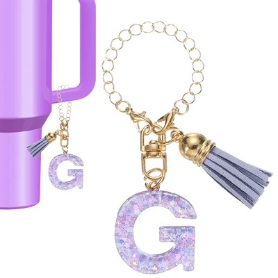 Letter Charm for Stanley Tumbler Initial Keychain with Tassel Letter g Purple