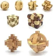 PicassoTiles PTP08 8 Styles Wooden Burr Cube, Ball and Barrels Logic Puzzle Brain Teaser & Intellectual 3D Assembling Toy Set for Kids & Adults