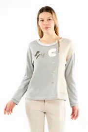 Elisa Cavaletti Langarmshirt beige grau T Shirt EJW215070300 Winter Gr. M