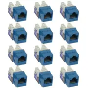 12 Pcs Cat6 RJ45 Network LAN Ethernet Keystone Jack 110 Punch Down Snap In Blue