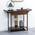 Bamboo Console Table Hallway Table w/ Storage Drawer Retro Brown Entry Table Dec