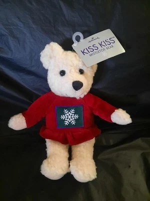 Hallmark Kissing Mistletoe White Teddy Bear Red Dress Plush-Magnetic Nose w/ Tag