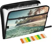 PDZRMY Coastline Beach Water Palm Expanding Filing Folder, 13 Pockets Expandable Document Organizer Folder with Zipper Closure for Home Office A4 Letter Size Paper Document