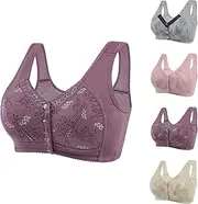 [Generic] Front Fastening Bras Plus Size Full Coverage No Underwire Stretchy Bras Front Close Push Up Adjustable Shoulder Strap Breathable Comfort Everyday Bras