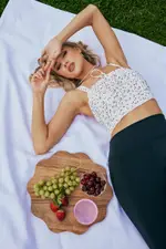 White Ditsy Crop Top Sleeveless Gathered Bust - Size 14L, Women's Crop Top