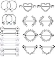 [XSDSLS] 9 Pairs Nipple Piercing Set for Women, Stainless Steel Nipple Piercing, Cubic Zirconia Nipple Piercing, Nipple Piercing, Heart Barbell, Ring-shaped, Tongue Piercing for Women Girls,