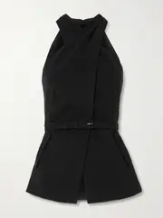 [Saloni] Saloni - Tolu Belted Draped Bouclé Halterneck Vest - Black - UK 16 UK 16 Black