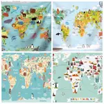 可愛動物世界地圖掛布 背景布 直播 學校佈置 世界地圖 掛毯 桌巾 裝飾 家居~簡瑟