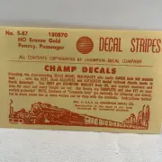 Champ Decal S-87 HO Bronze Gold Pennsy Passenger Decal Stripes NIP