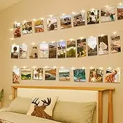 litogo 50 LED Photo Clip String Lights, 5M Photo Peg Fairy Lights with 30 Clips Indoor Battery Powered Silver Wire Hanging String Photo Frames Decoration for Bedroom Wedding Party Christmas Photo