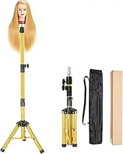 AliLeader Heavy Duty Wig Stand Tripod Canvas Block Head Tripod Metal Adjustable Tripod Stand Holder for Hairdressing Head Cosmetology Training Doll Head Stand Mannequin Manikin Head Tripod(Golden)