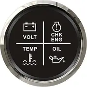 ALAGPNPMZH 2" Universal Boat Car Engine 4LED Volt Water Temp Oil Pressure Alarm Indicator Gauge Meter with Red/Yellow Backlight 12/24V Voltmeter(BS)