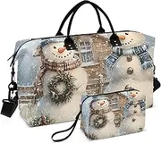[ZRYSMY] Duffel Bag for Traveling, Christmas Winter Snowmans Travel Bag Gym Bag, with Multiple Interior Pockets Shoulder Weekender Bag for Women Men with Toiletry Bag 20.5L x 1.9W x 13.8H