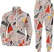 [Generic] Retro 80s 90s Outfit Sets,Breathable Soft Polyester Urbanwear - Zipper Pullover Tops Waist Pants with Pockets for Men Boys