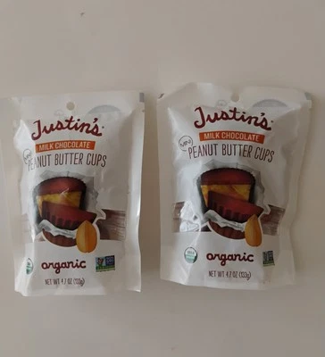 Justins Peanut Butter Cups Organic Milk Chocolate Mini 2-4.7 oz Pks BB 01/26