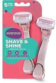 Evereve Shave & Shine 5 blade Razor for women, 1Pc, Quick & Easy hair removal with Aloe Vera, Argan Oil & Vitamin E, Flexible & rounded head, Non-slip rubber handle
