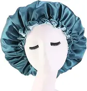TAVVKE Satin Bonnets, Adjustable Satin Bonnets for Women, Double Layer Large Sleeping Silk Bonnet, Soft Sleep Bonnet for Women Girls Curly Natural Hair Night Sleep Cap (Green+Lgreen)