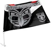 New Zealand NZ Warriors NRL Clip on Window Car Flag Includes Pole - Black - Large (450mm x 300mm) - Sports Events - Car Flag