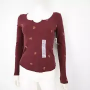 NWT Old Navy Size Small Burgungy Ribbed Long Sleeve Top Stretchy Floral