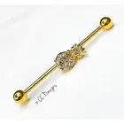 14g gold IP white sparkle cz pineapple fruit industrial barbell H3