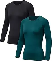 TSLA Women's Thermal Long Sleeve Tops, Mock Turtle & Crew Neck Shirts, Fleece Lined Compression Base Layer
