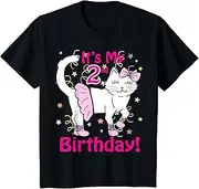 [X.Style] Kids Its My 2nd Birthday Kitty Cat Outfits for Toddler Girls ds967 T-Shirt (M) Black