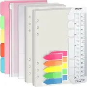 Harphia A6 6 Holes Binder Refill Value Set, 90 Sheets Loose Leaf Paper with Stickers and dividers, Planner Inserts with Binder Pockets for refillable Notebook (Blank, A6)
