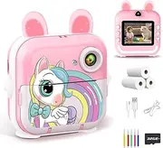 Children's Camera Instant Camera 2.4 Inch Digital Camera Instant Print with 32G Card & Printing Paper, 1080P Digital Camera Children with Colourful, Children's Camera Gifts for Boys and Girls 3-12