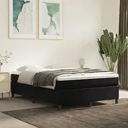 Black Double Bedframe with Velvet, Plywood Slats - Bedroom Furniture, Metal Bed Base & BedHead - Sturdy Wooden Platform Frame for Mattress