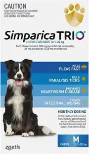 Simparica Trio Flea, Tick and Worming Chews for Dogs 10.1-20 Kg, Blue (Pack of 6