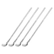 4Pcs 8.6" Stainless Steel Spoons Straws Reusable Twist Handle Spoon, Silver
