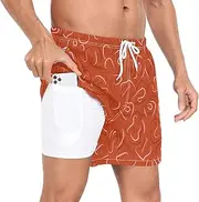 [GuoChe] Mens Swimming Trunks Men's 2 in 1 Running Shorts Valentine's Day Roses Orange Red with Pockets and Compression Liner, Valentine's Day Roses Orange Red, Medium