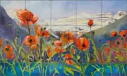Poppy Tile Backsplash Diane Williams Landscape Art Ceramic Mural DWA019
