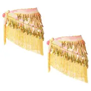 Belly Dance Hip Scarf with Tassels Sequin Coin for Party(Yellow, Pack of 2)
