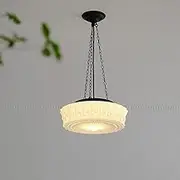 Vintage French Style House Black White Hanging Ceiling Lamp,Large Milk Glass Pendant Light,Round Chandelier for Dining Room Mid Century French Country Lighting