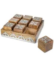 GG Collection Mango Wood with Metal Inlay Heritage Tic Tac Toe Game