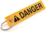 Rotary13B1 DANGER - Yellow/black Jet Tag Key Chain 1 inch x 5 inches 100% Embroidered