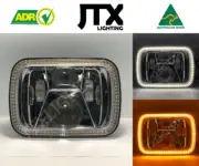 1 Pair Chrome LED JTX Headlights, 5x7, White Halo Flashes Amber, suits MK Triton (for: Mitsubishi)