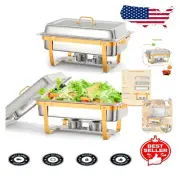 Versatile 8QT Buffet Chafing Dish Set with Foldable Legs - 2 Rectangular Dishes