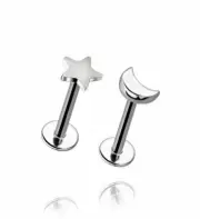 16G ⭐MOON STAR INTERNALLY THREADED STEEL LABRET TRAGUS HELIX EAR RING 342 363