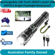 Rechargeable LED Torch 15000 Lumen USB XHP70.2 Bright Flashlight Waterproof Camp