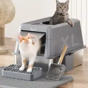 XL Covered Cat Litter Box with Lid, Metal Enclosure, Easy to Clean
