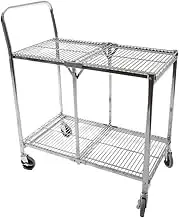 Trolley on Wheels Collapsible 2 Shelf Wire Cart, Easy to Push Heavy Duty Rolling Utility Cart, Holds 200 Pounds & Folds Up Trolley