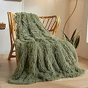 XeGe Luxury Faux Fur Throw Blanket, Sage Green Soft 50x60 Fluffy Blanket Throw, Shaggy Plush Decorative Couch Blanket, Cute Furry Throw Fuzzy Office Lap Blanket for Bedroom Living Room Sage Green