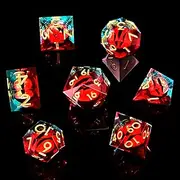 DND Dice Set, 7 Resin Sharp Edge D&D Dice Game DND Starter Set with Dragon Eye Liquid Core for TTRPG Games RPG Games (Red&Blue)