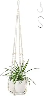 43 Inch Macrame Plant Hangers Indoor, Crochet Cotton Rope Plant Holder with Wood Beads No Tassels Design Hanging Planters Boho Home Decor (with 2 Different Hooks)