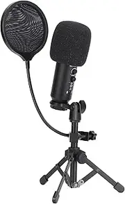 Microphone Condenser, Studio Recording Device with Stand,Wired Mike USB Drive Mic (Black)
