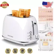 Premium Retro 2 Slice Toaster - Bagel, Defrost, and Adjustable Settings in White
