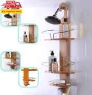 Bamboo Shower Caddy Stainless Steel with Hang Hook Bathroom Shower Organiser